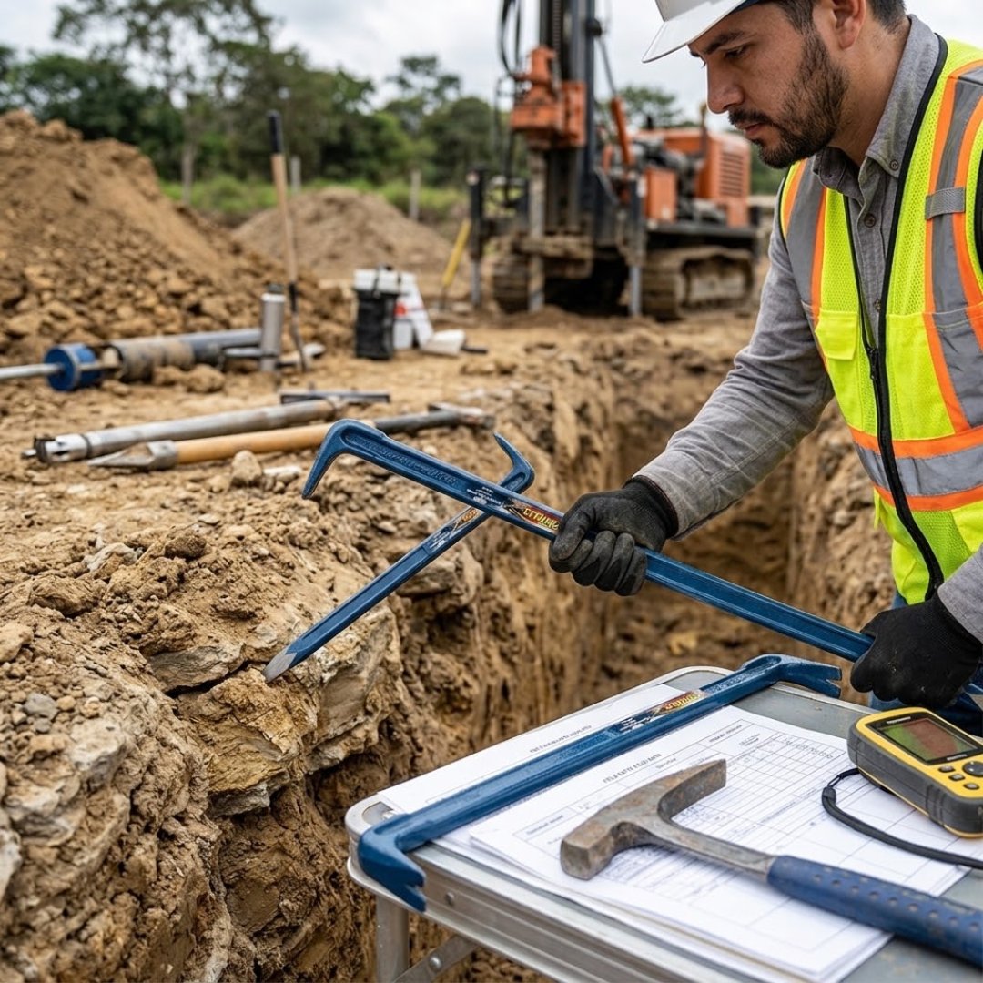 Barra apoyo Estwing para fracturar roca, extraer muestras y facilitar trabajos de exploración geológica. Ideal para minería, geotecnia y paleontología.