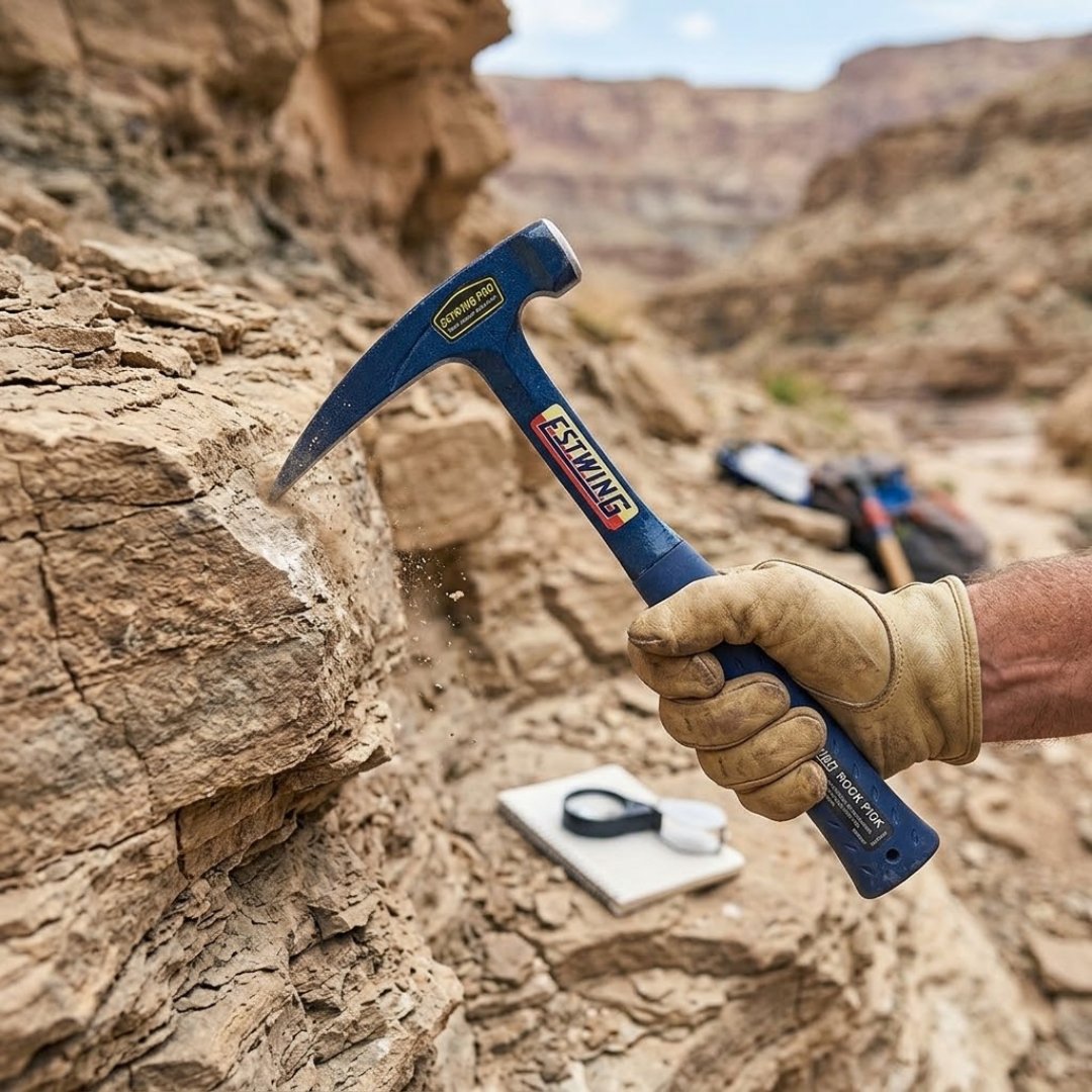 Martillo geológico grande para fracturar roca y extraer muestras. Ideal para geología, minería, geotecnia, exploración y trabajo de campo profesional.
