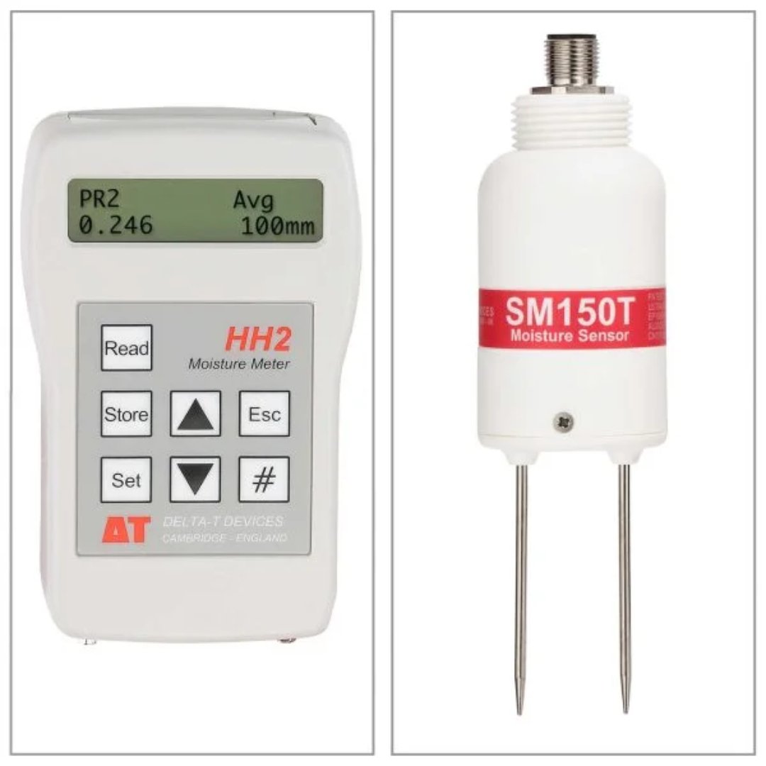 Medidor de humedad del suelo DYNAMAX TH300 portátil con sensor SM150 y lector HH2 para obtener, almacenar y transferir mediciones de humedad del suelo.