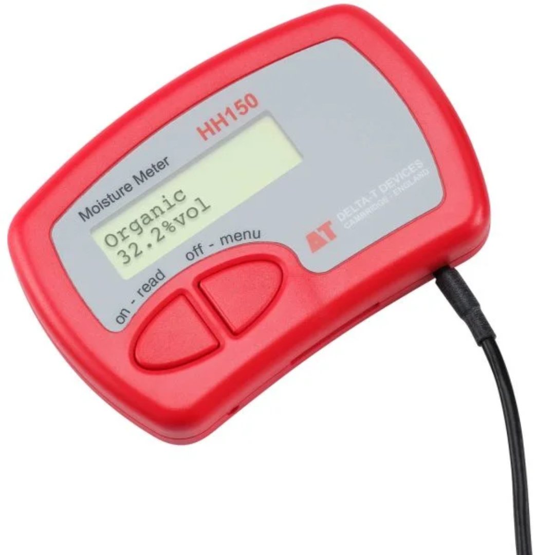 Kit portátil DYNAMAX SM150 para medir el contenido volumétrico de agua en suelos y sustratos con lecturas rápidas y precisión de ±3 %.