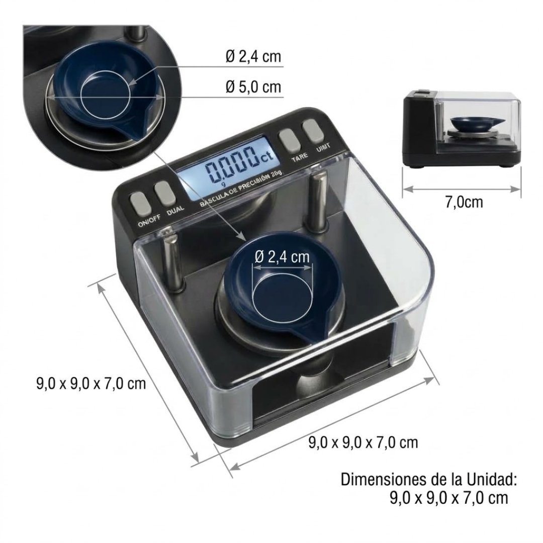 Báscula digital quilates Pesola de 20 g con alta precisión. Ideal para pesar gemas, minerales, joyería y pequeñas muestras de laboratorio.