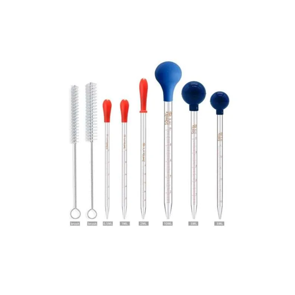 Juego De 6 Pipetas Graduadas De Vidrio Con Tapas Y Cepillos
