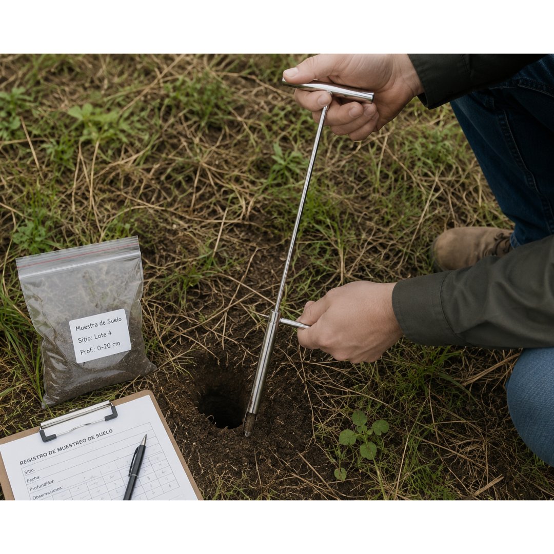 Barreno Suelos Oakfield 92 cm con escalón para extracción de muestras de suelo. Ideal para agricultura, investigación, geología y estudios ambientales.