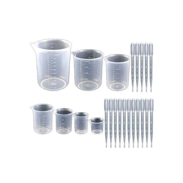 Juego De Beakers Plasticos 7 Tamaños Con Pipetas Plásticas