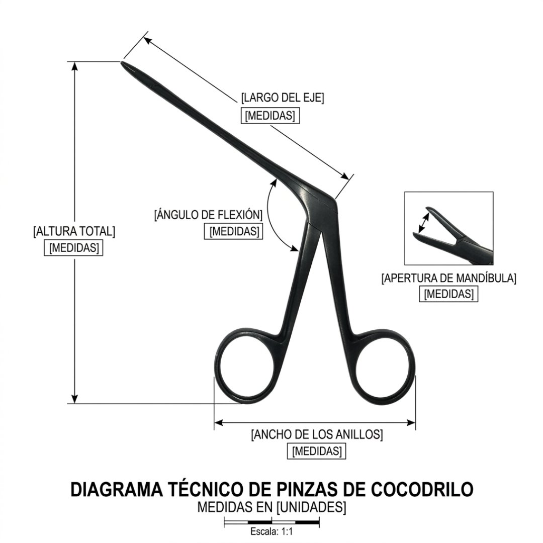 Pinza Hartman cocodrilo negra de 8,5 cm para sujeción y manipulación de materiales. Instrumento compacto para laboratorio y trabajos técnicos.
