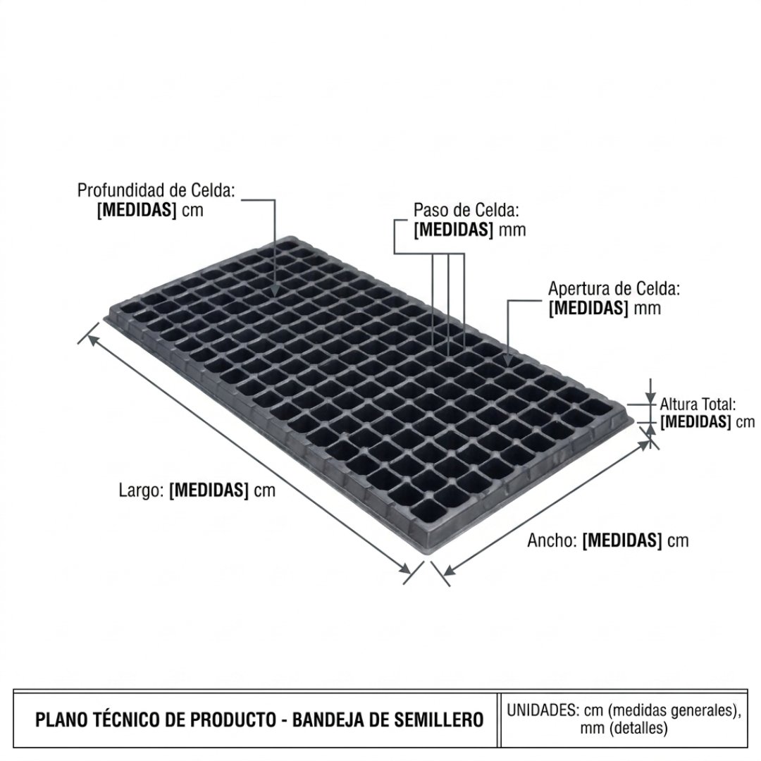 Bandeja germinadora de 162 cavidades para semillas y producción de plántulas. Ideal para semilleros, viveros, propagación vegetal, agricultura y jardinería.