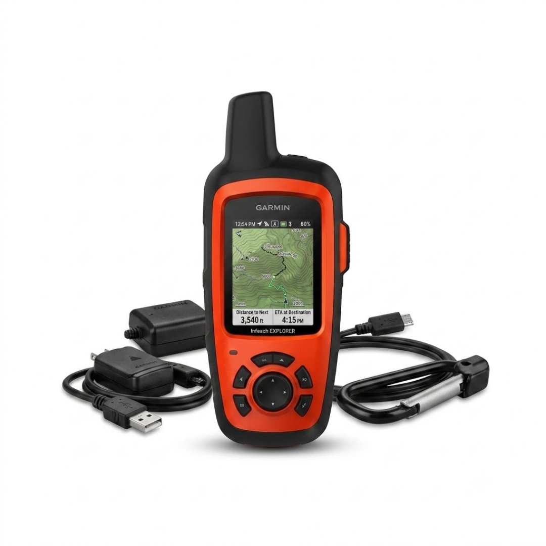 GPS Garmin inReach usado con navegación y comunicación satelital. Ideal para expediciones, senderismo, geología y trabajo de campo.