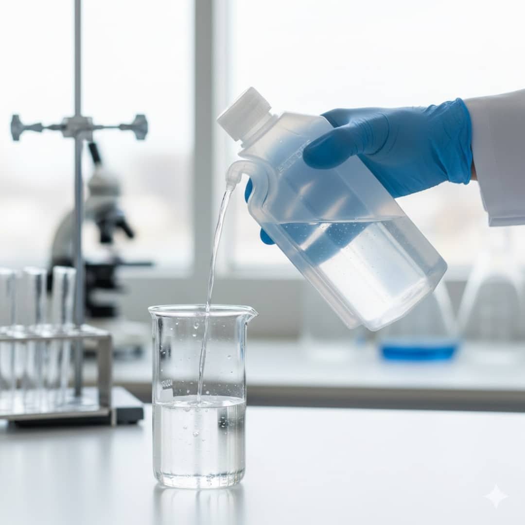 Frasco lavador 250 ml en polietileno flexible con tubo integrado y tapa. Ideal para enjuague de material de laboratorio. Marca BRIXCO.