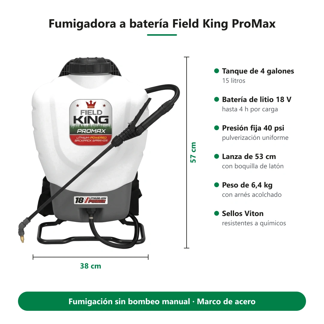 medidas de la bomba fumigadora Field King: 57 × 38 cm