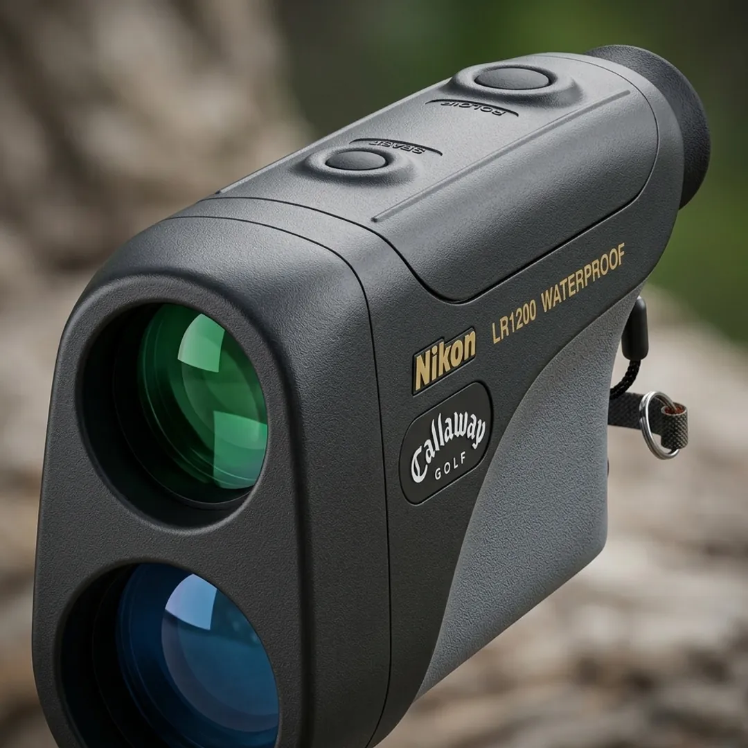Telémetro láser Nikon Callaway LR1200 de largo alcance: detalle de las lentes y los botones